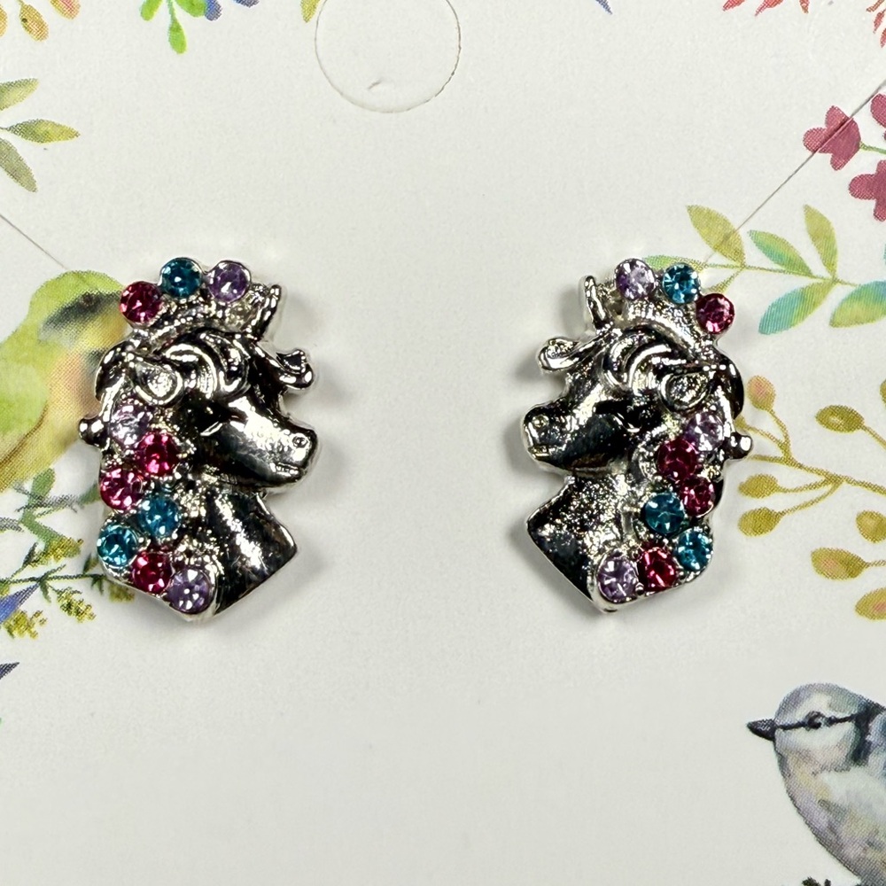 Whimsical Silver Unicorn Earrings